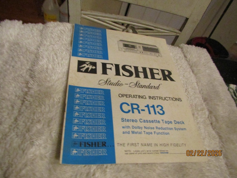 Vintage Fisher Studio Standard CR-113 Stereo Cassette Tape Deck Owners Manual
