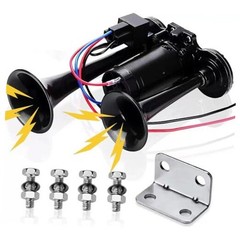 12V 600DB Super Loud Dual Electric Air Horns Kit with Compressor black