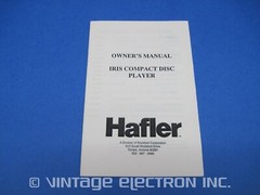 HAFLER IRIS COMPACT DISC (CD) PLAYER OWNER&rsquo;S MANUAL
