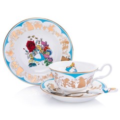 Disney Alice in Wonderland Cup and Saucer, Fine Bone China, 7.5 × 15 ×