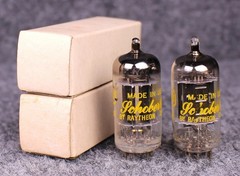 (2) MATCHED NOS NIB Raytheon 12AX7/ECC83 Long Black Plate Tubes ~ TEST STRONG!