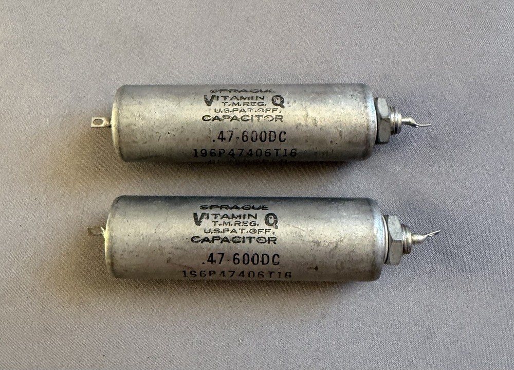 Pair .47 uF 600V Sprague Vitamin Q 196P PIO chassis mount style tone caps
