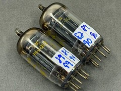 (2) Raytheon Baldwin 12AU7 ECC82 Long Black Plate Tubes O Getters Test Strong