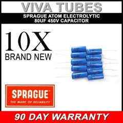 Lot of 10 New Sprague Atom 80uF 450V Electrolytic Capacitors 20% TVA-1716