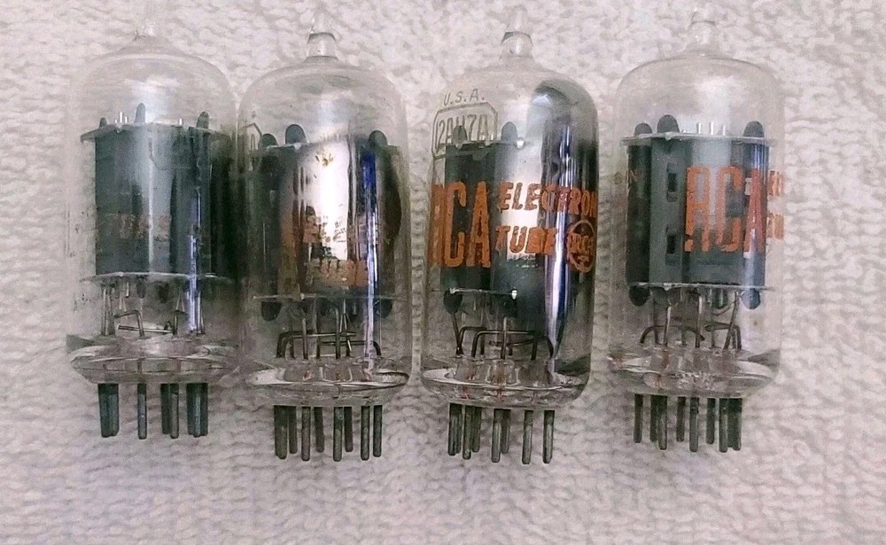 Very Strong Quad RCA 12AU7A Clear Top Grey Plate Side [] Getter