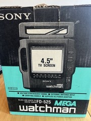 Sony Mega Watchman FD-525 Portable 4.5&Prime; Gaming TV AM/FM Radio Complete In OG Box