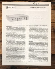 Raymer 808-60A 810-100A Amplifier Owners / User Manual *Original*