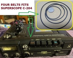 FOUR PC BELT KIT FITS SUPERSCOPE C 204 TAPE PLAYER (4 NEW BELTS)