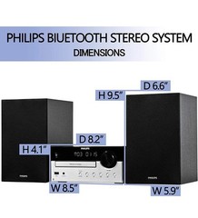 PHILIPS FM Radio CD Home Stereo System with Wireless Bluetooth 60W MP3 USB Audio