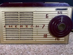 Iconic Rare c1953 Emerson 747 Maroon Pocket Tube Radio w/ Case MCM Untested