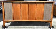 Vintage Mid Century Modern RCA Solid State Walnut Cabinet Stereo Console