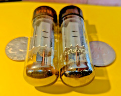 2 Mullard EL34/6CA7 GT Tubes Copper Posts O SINGLE Getter for RCA Brown Base XF2