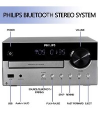 PHILIPS FM Radio CD Home Stereo System with Wireless Bluetooth 60W MP3 USB Audio