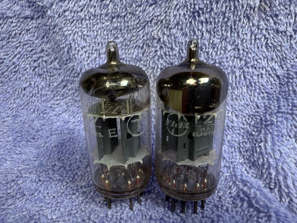 Matched Pair Vintage Matsushita 12AX7 ECC83 Ribbed Plate Tubes Tested Strong