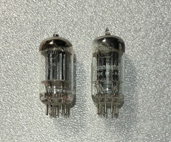 Pair RCA 12AU7 Black Plate D Foil Getter. Closely Matched set.