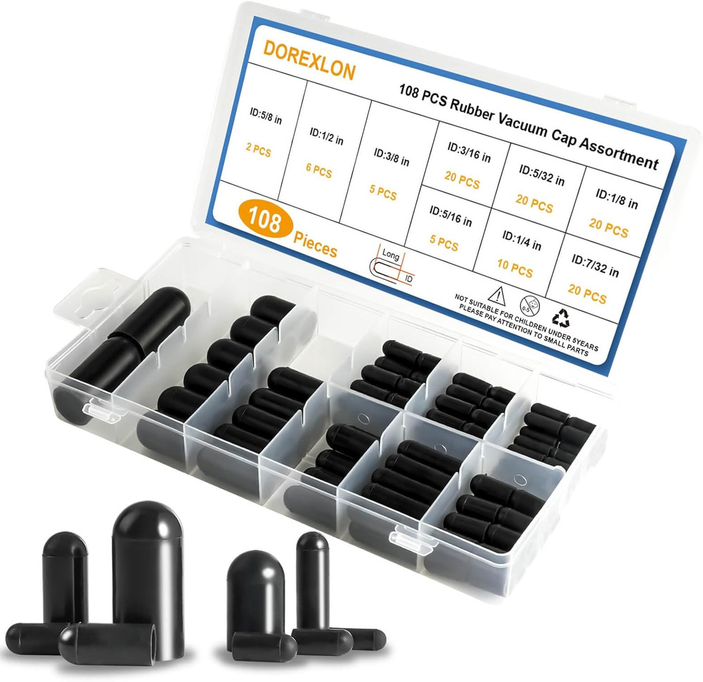 108PCS Vacuum Caps Assortment, Vacuum Plugs Hose End Cap, Rubber Vacuum Cap Kit