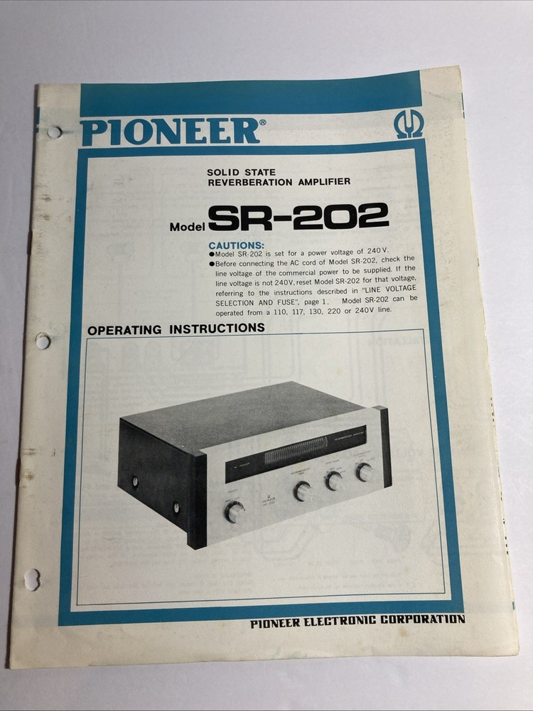 Pioneer SR-202 Reverberation Amplifier Service Manual Very Rare