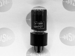 Brimar CV1988 = 6SN7GT Black Glass Lower Declined Getter – British BVA &rsquo;59 – NOS