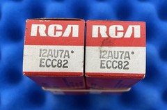 TWO RCA ECC82 12AU7A Tubes /Amplitrex Tested/ Halo / 1973 Long Grey Plates