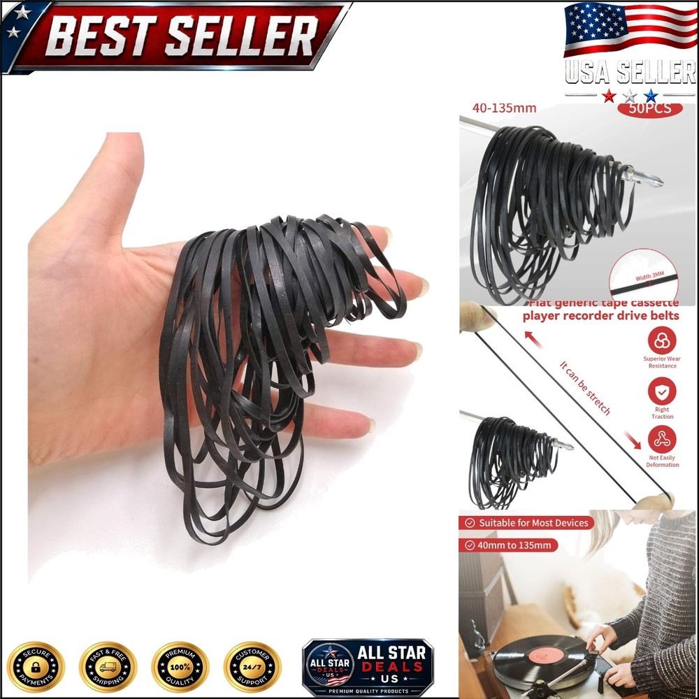50PCS 3mm Flat Rubber Belts for Cassette Tape Machine Repair – 40-135MM