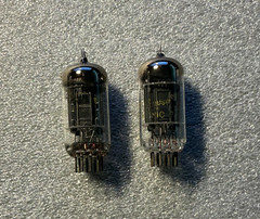 PAIR WESTINGHOUSE 12AU7A ECC82. Black Plate D-Foil Getter. Tests NOS and Matched