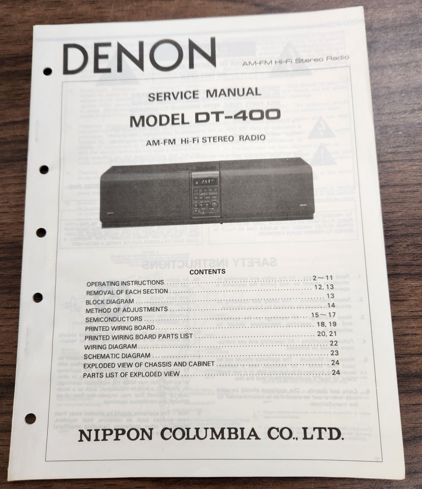 Denon DT-400 Stereo Radio Service Manual – Original