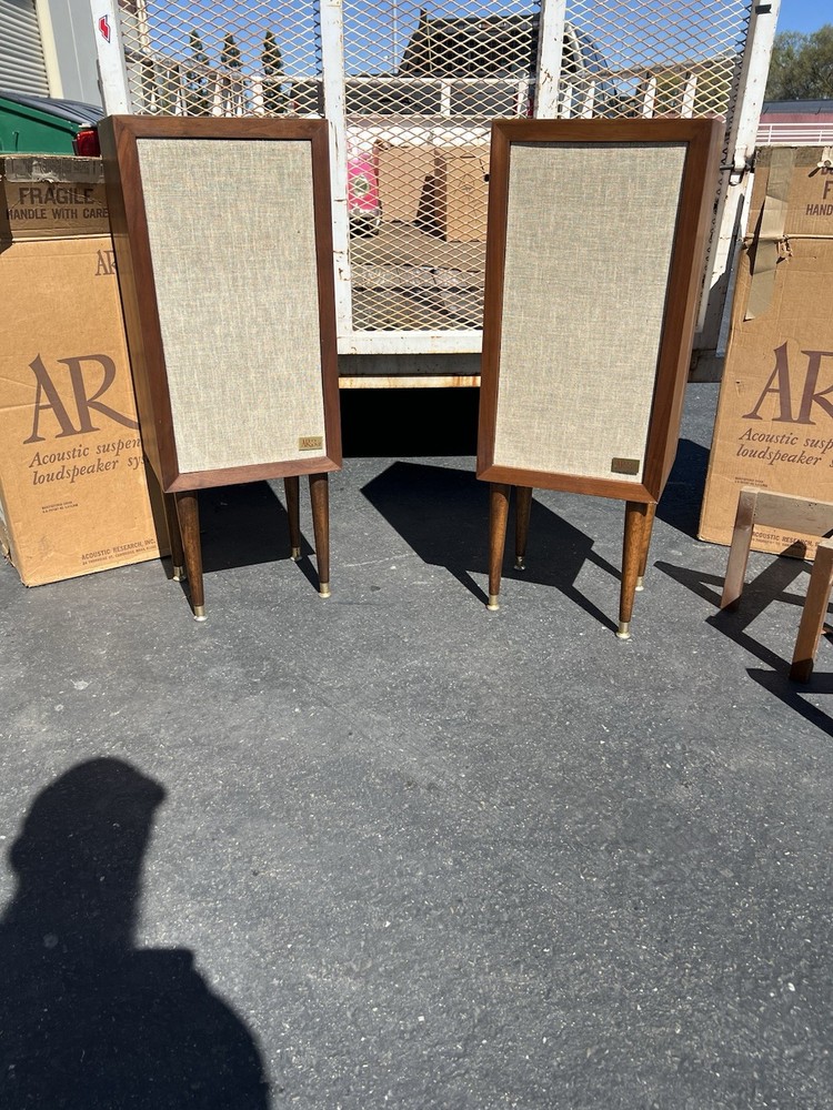 Vintage AR-3A Speakers One Owner W/Boxes MCM Stands & Original Stands Acoustic
