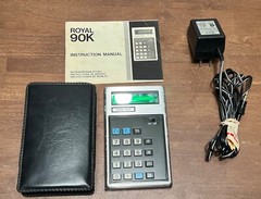 Vintage Royal 90K UA120 Calculator Green LCD, power cord, manual, case Tested