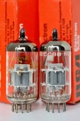 NOS 6DJ8 ECC88 6922 E88CC AMPEREX HOLLAND V-RARE DIMPLE-DISC TUBES MATCHED PAIR