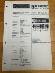 Becker Autoradio Mexico-Olympia Technical Information No. 100101 OEM Vintage