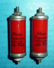 2 Plastic Capacitors Co. Oil Filled Glass Capacitors .01uf@5kV .01uf@5000V