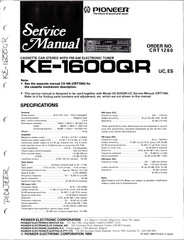PIONEER KE-1600QR, CASSETTE CAR STEREO W/ FM/AM ELECTRONIC TUNER SERVICE MANUAL