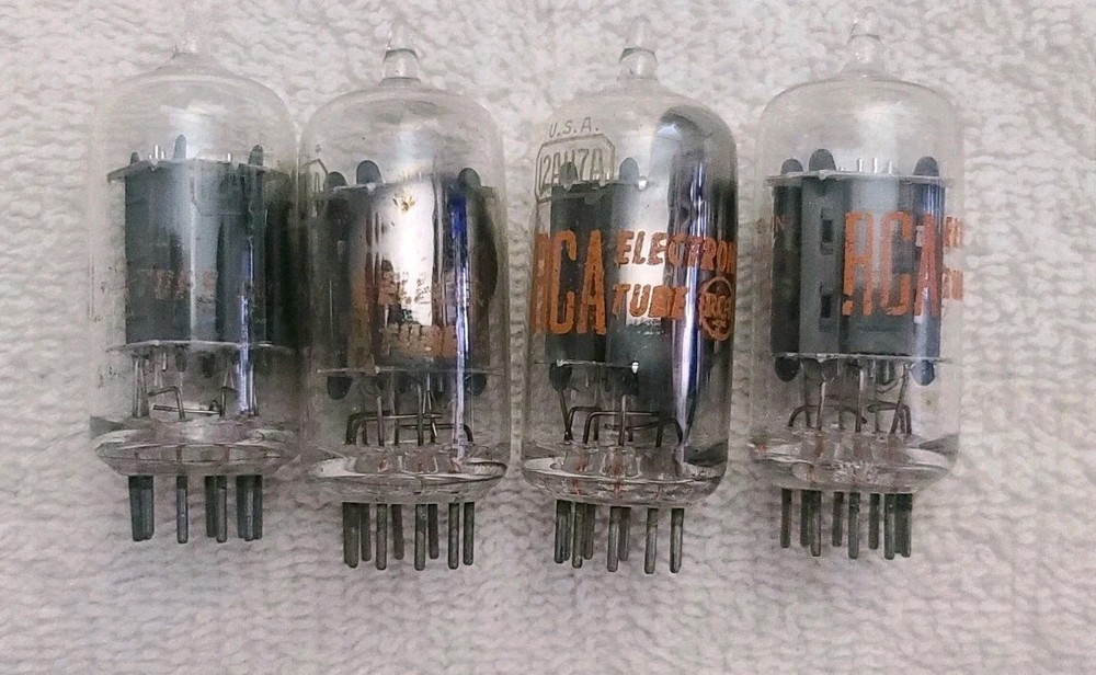 Very Strong Quad RCA 12AU7A Clear Top Grey Plate Side [] Getter
