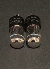SYLVANIA 6SN7 GTB TUBE 1965 GREEN LABEL BLACK BASE CHROME TOP FOIL MATCHED SET