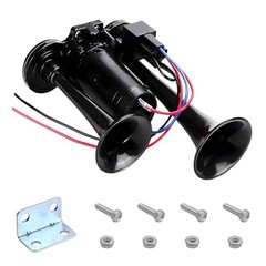 12V Car Air Horn, 120DB Dual Trumpets Super Loud Train Electric Horns Black