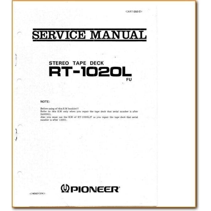 Pioneer RT-1020L Reel to Reel Service Manual 64 pages Comb Bound