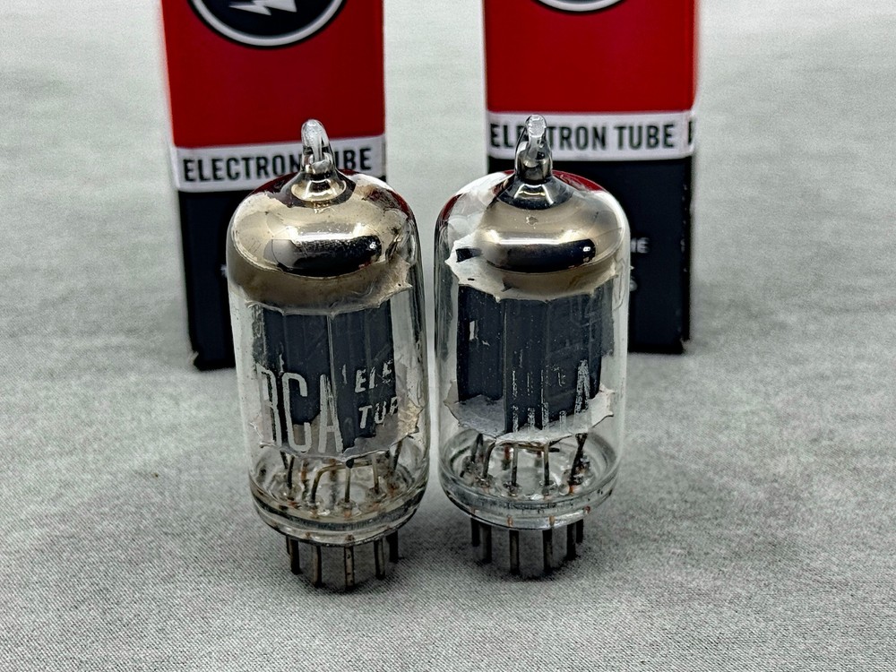 Matched Pair RCA 12AX7 ECC83 Long Black Plates &lsquo;D&rsquo; Getters Test NOS Amplitrex