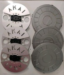 Lot of 3 Vintage Akai Die-Cut Metal Reel To Reel Tape Take-Up 7&Prime; 1/4&Prime; With Cases