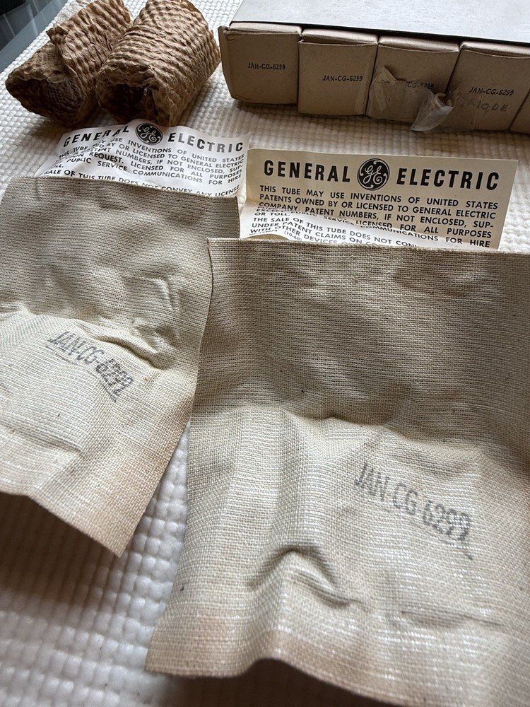 Lot of 6 GE JAN-CG-6299 Vacuum Tubes – 5 NOS Sealed + 1 Loose Military USA