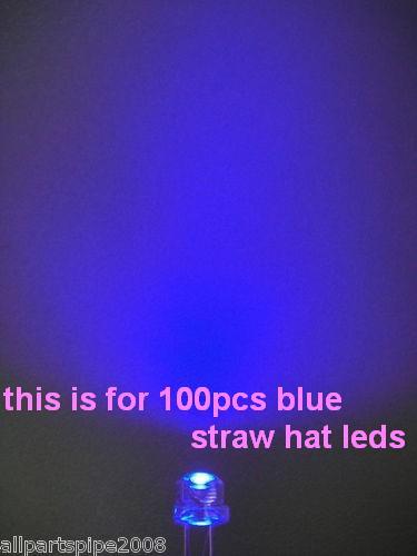 100pc 5mm blue straw hat wide angle led lamp 3v-12v with free resistor B5SH ay