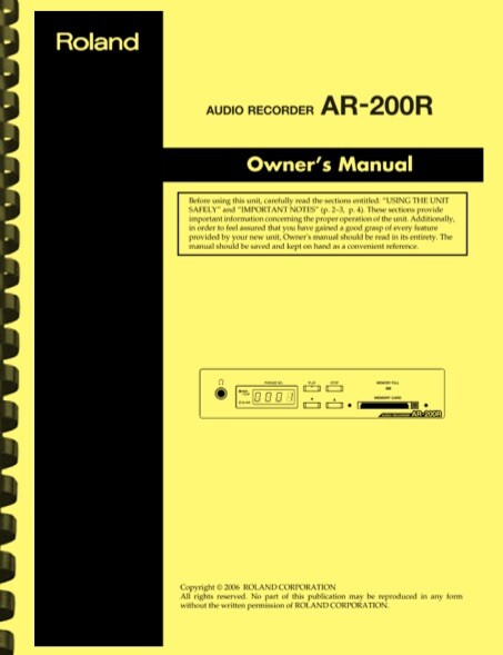 Roland AR-200 Audio Recorder OWNER&rsquo;S MANUAL