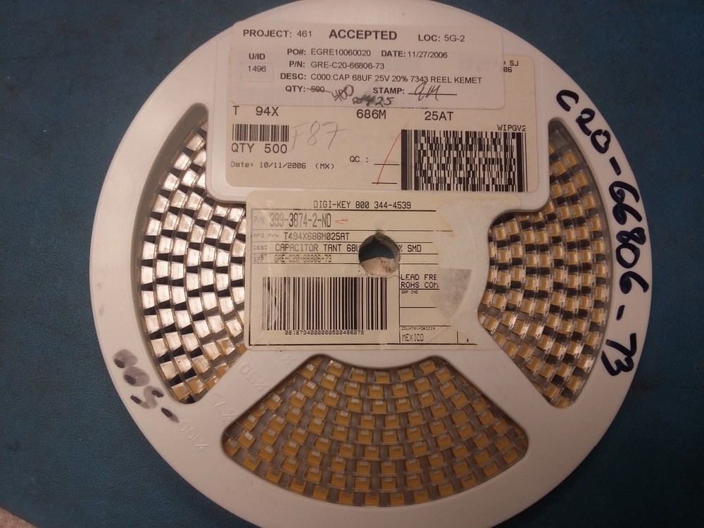 Reel of T494X686M025AT , Cap Tantalum 68uF 25V 20% SMD