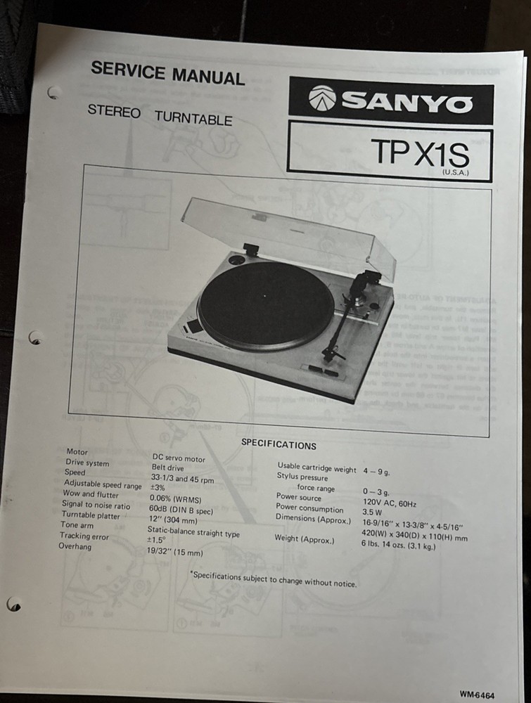 Sanyo. Jun/81/TP X 1S Stereo Turntable Service Manual