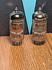 12AU7A Tube Pair Mullard Short Plate O-Get Blackburn UK Test NOS 96 % Hammond