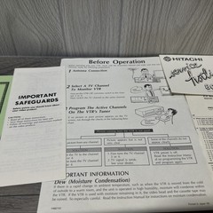 Hitachi VT-2010A VHS Video Deck Instruction Manual and Original Documentation