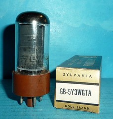 Sylvania Gold Brand 5Y3WGTA Rectifier Tube Brown Base Black Plate Tested NOS/NIB