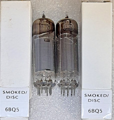 Pair 6BQ5 unbranded smoked glass/disc getter Vacuum Tubes, TV-7D Tested