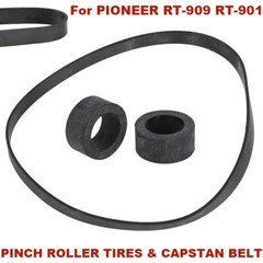 For PIONEER RT-909 RT-901 REEL TO REEL PINCH ROLLER TIRES & 1 CAPSTAN BELT KIT