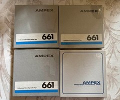 Sealed Ampex 661 1/4&Prime; × 1800&prime; 5&Prime; Reel Tape – Lot of 3 sealed plus 1 empty
