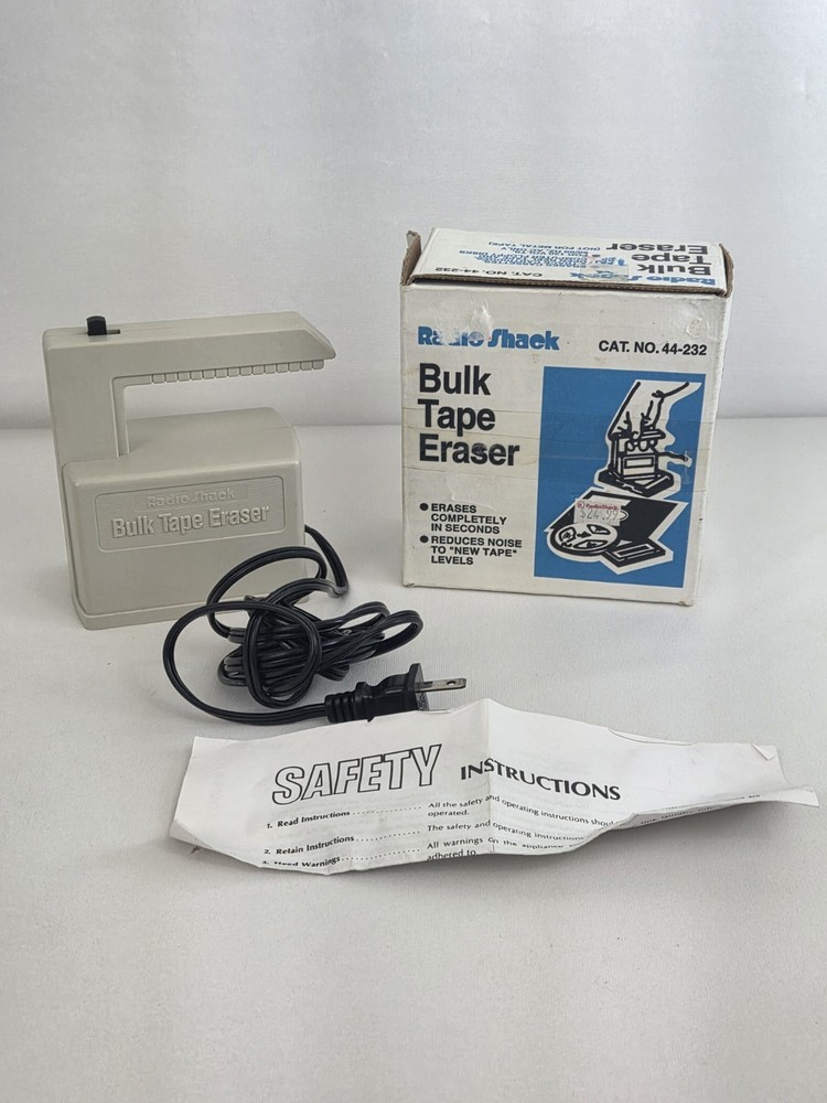VINTAGE RADIO SHACK BULK MAGNETIC TAPE ERASER 44-232 W/ BOX & SAFETY INSTRUCTION